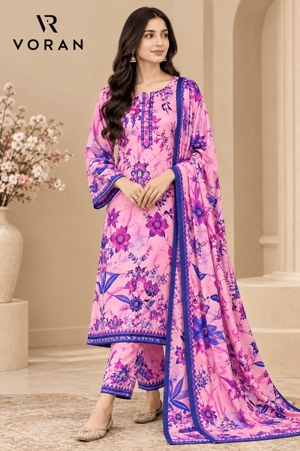 VORAN Premium Pink Linen 3-Piece Suit