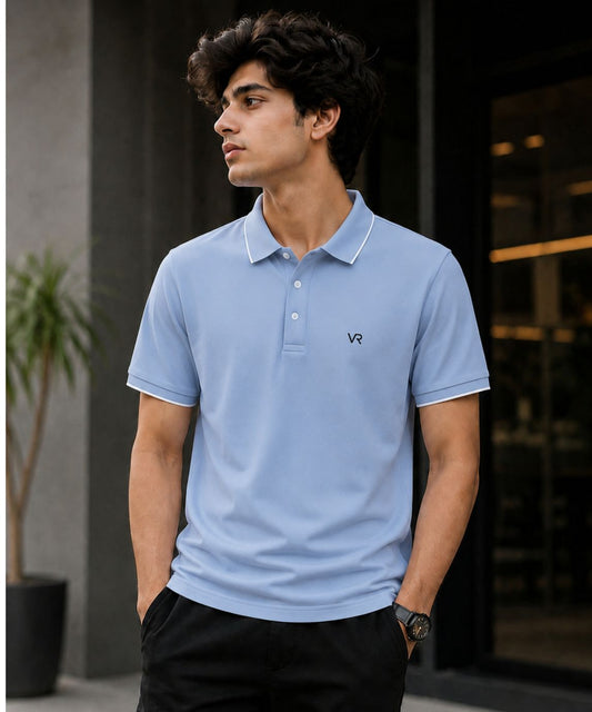 VORAN  Men's Sky Blue Tipped Polo Shirt
