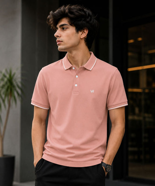 VORAN Dusty Rose Tipped Polo Shirt