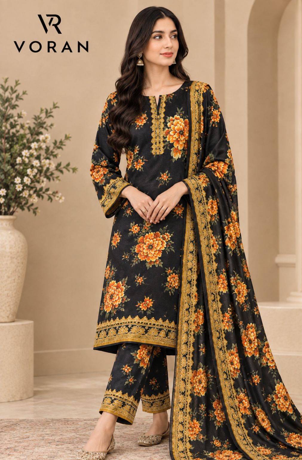 VORAN  Allover printed Linen 3-Piece Suit